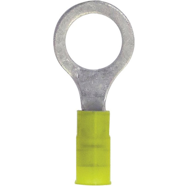 Megatronix RYDC38 Nylon Insulated Double Crimp Ring Terminal 3/8" Stud 12-10 Gauge Yellow 100 Pieces