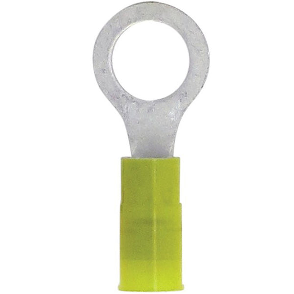 Megatronix RYDC56 Nylon Insulated Double Crimp Ring Terminal 5/16" Stud 12-10 Gauge Yellow 100 Pieces