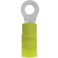 Megatronix RYDC8 Nylon Insulated Double Crimp Ring Terminal #8 Stud 12-10 Gauge Yellow 100 Pieces