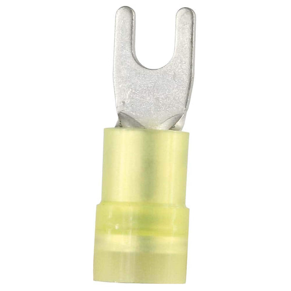 Megatronix SYDC6 Nylon Insulated Double Crimp Fork Spade Terminals #6 Stud 12-10 Gauge Yellow 100 Pieces